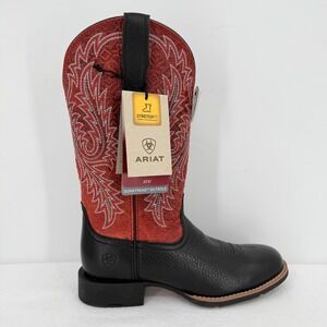 Ariat Women's Round Up StretchFit Wide Toe Western Boots Black Red Sz 6.5B NWOB